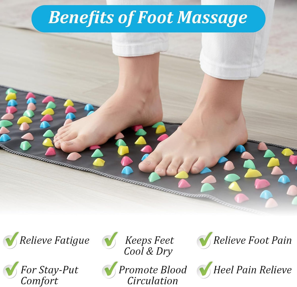 Kifmurase Foot Massage Mat, Acupressure Mats, Reflexology Walk Stone Road for Long Sitting Elderly Students Workers, Foot Massage Acupoint Mat for for Pain and Stress Relief (68.9 x 13.78 Inches)